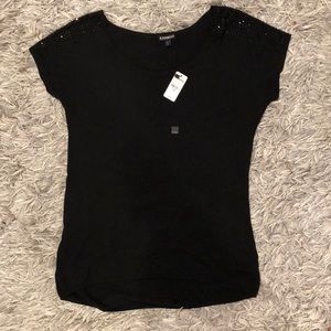 NWT EXPRESS Black Rhinestone Short Sleeve Top (L)